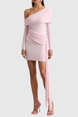 Vlaise Off Shoulder Draped Mini Dress - Pink