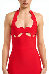 lara cutout backless Halter bandage maxi dress in red