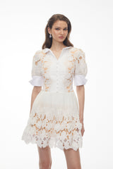 selena White Floral Appliqué Mini Dress with Cut-Outs