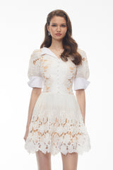 selena White Floral Appliqué Mini Dress with Cut-Outs