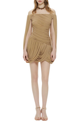 Zhuria Off Shoulder Draped Mini Dress - Khaki