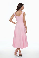 adora 3D Petals Pleated Midi Dress in pink