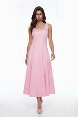 adora 3D Petals Pleated Midi Dress in pink