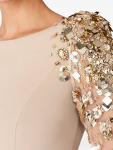 martha Mesh splicing beading diamond maxi dress in apricot
