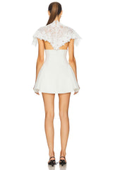 vanessa White mini dress with embroidered lace cape