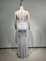 Iseult White Faux Pearl Mesh Maxi Gown