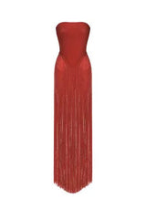 helen Bodysuit Fringe Strapless mini Dress in red
