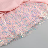 PUFF LONG SLEEVE CRYSTAL CORSET A LINE DRESS IN PINK