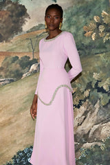 damla Rhinestone embellished Long Sleeve Midi Dress - pink