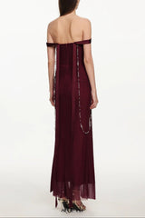 ursula burgundy Sleeveless Ribbon Pleated Maxi Dress