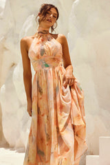 simona Sleeveless printed backless mini dress in apricot