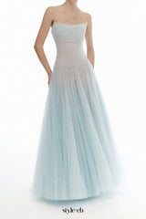carol Draped Lace Maxi Dress in blue