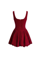 vivien Burgundy Velvet Corset Mini Dress with Crystal-Embellished Neckline