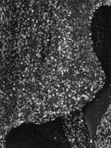 asymmetric ruffled sequined crepe gown in silver