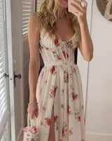lyuba floral printed high slit Strapless maxi dress