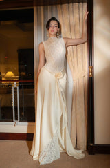 giselle flower embellished sleeveless lace maxi dress in white
