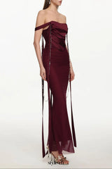 ursula burgundy Sleeveless Ribbon Pleated Maxi Dress