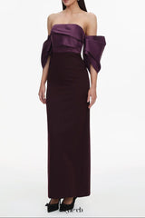 xaviera Off-Shoulder Pleated Satin Maxi Dress - dark purple