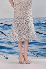 Ciara Trumpet Bishop Sleeved Lace Midi Dress