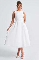 Clarabella sleeveless Midi Dress in white