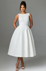 Clarabella sleeveless Midi Dress in white