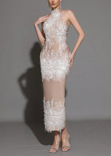 pandora Sleeveless Beaded Tassel Sequin Bandage maxi Dress - Khaki