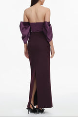 xaviera Off-Shoulder Pleated Satin Maxi Dress - dark purple