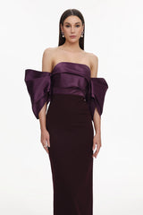 xaviera Off-Shoulder Pleated Satin Maxi Dress - dark purple