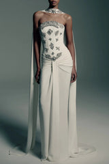 erica rhinestone Embellished Strapless Corset Straight Gown - white