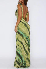 charlotte v-neck floral print maxi dress in green