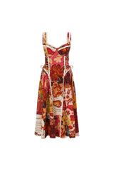 pandora Spaghetti strap lace linen patchwork midi dress