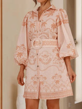 rita Printed Button Down Shirt mini Dress with Belt