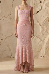 vivien Lace Gathering Maxi Dress - pink