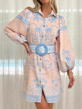 rita Printed Button Down Shirt mini Dress with Belt