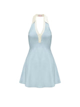 halter backless knit mini dress in blue