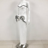 LILLIAN WAIST FLOWER RUFFLE EMBELLISHED CUT OUT MAXI DRESS