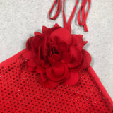 ursula 3d flower sequin halter maxi dress in red
