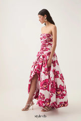 nancy Violette Bubble Hem Maxi Dress in pale red
