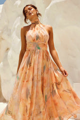 simona Sleeveless printed backless mini dress in apricot