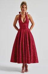 Effie back bow Midi Dress - Red