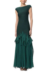 murray Ruffled mesh bodycon bandage maxi dress in green