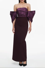 xaviera Off-Shoulder Pleated Satin Maxi Dress - dark purple