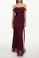 ursula burgundy Sleeveless Ribbon Pleated Maxi Dress