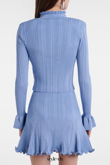 polly blue Beaded Knit Blouse & Skirt Set
