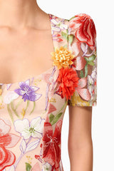 trista multicolor Square Neck backless Mesh Embroidered Fishtail maxi Dress