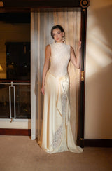 giselle flower embellished sleeveless lace maxi dress in white