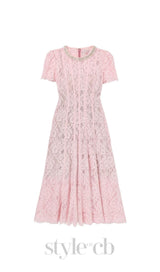 Lace Embellished Midi Dress in pink