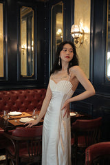 marjorie Shell Pleated Satin Midi Dress in white