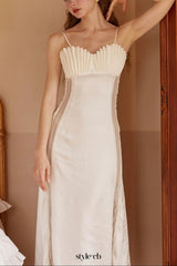 marjorie Shell Pleated Satin Midi Dress in white