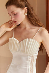 marjorie Shell Pleated Satin Midi Dress in white